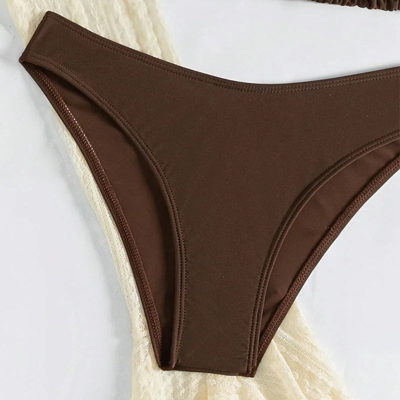 2026 Sexy Four-piece Women Swimsuit Long-sleeve Cover-up Swimwear Summer Solid Bikini Set Brazilian Beachwear Party bathing suit