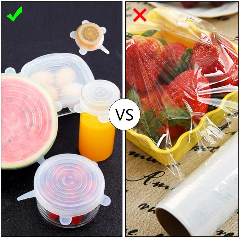 For Kitchen Accessories Plastic Adaptive Kitchen Storage Organization Container Adjustable Elastic Silicone Caps Refrigerator