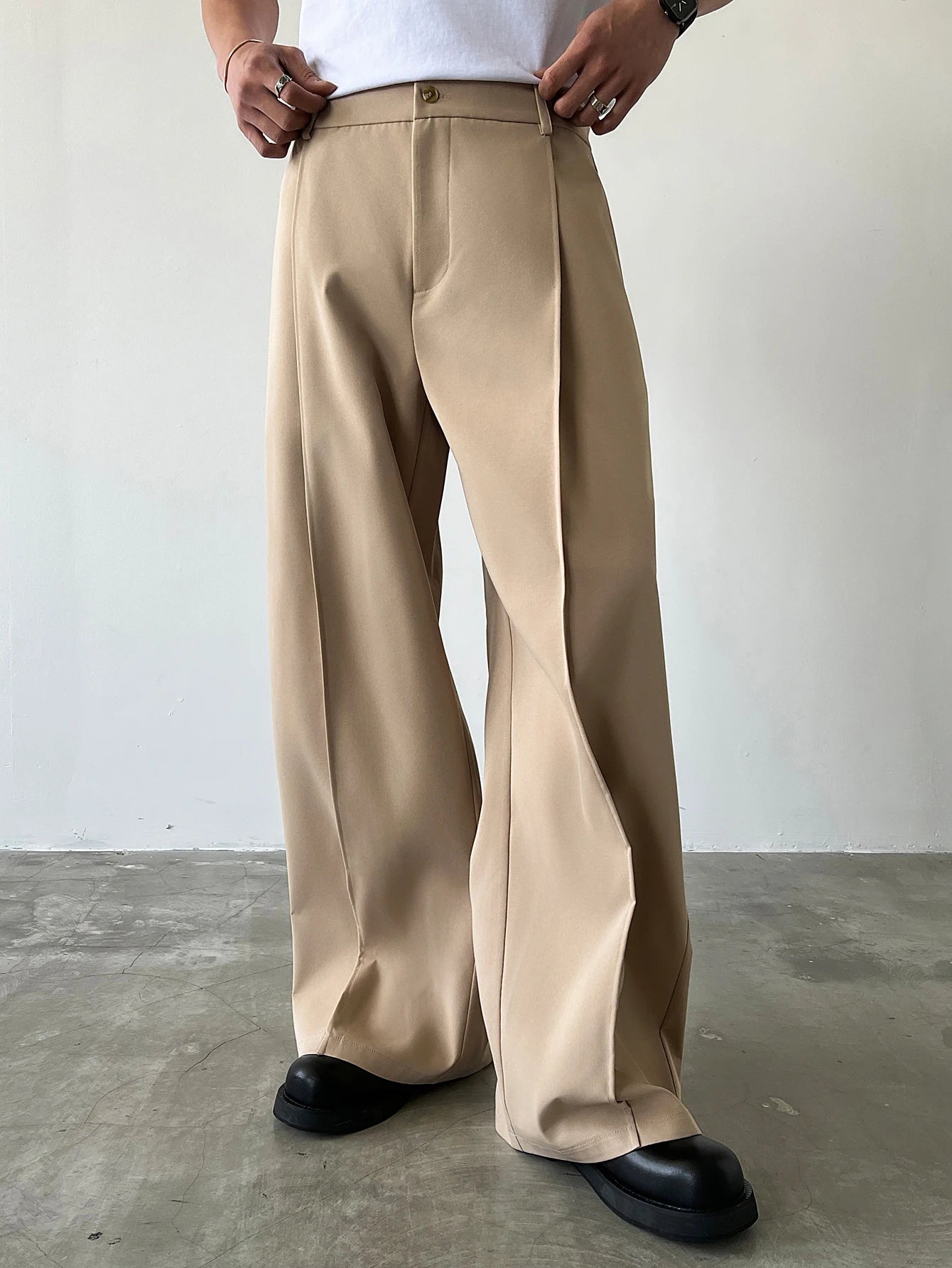 Men's High Waist Wide Leg Suit Pants Casual Loose Straight Leg Dress Pants Formal Business Streetwear Black Trousers S-2XL 1 Pie