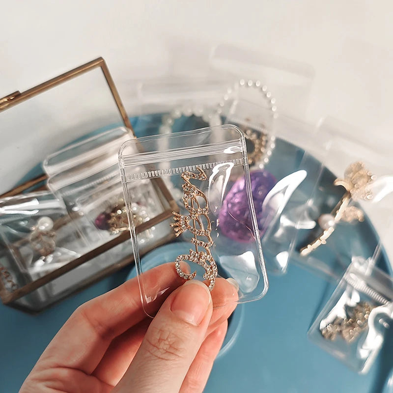 (ZYDD01) 100pcs Jewelry Organizer Pouch Bags Mini Transparent PVC Anti-Oxidation Earring Pendant Necklace Bracelet Storage Bags
