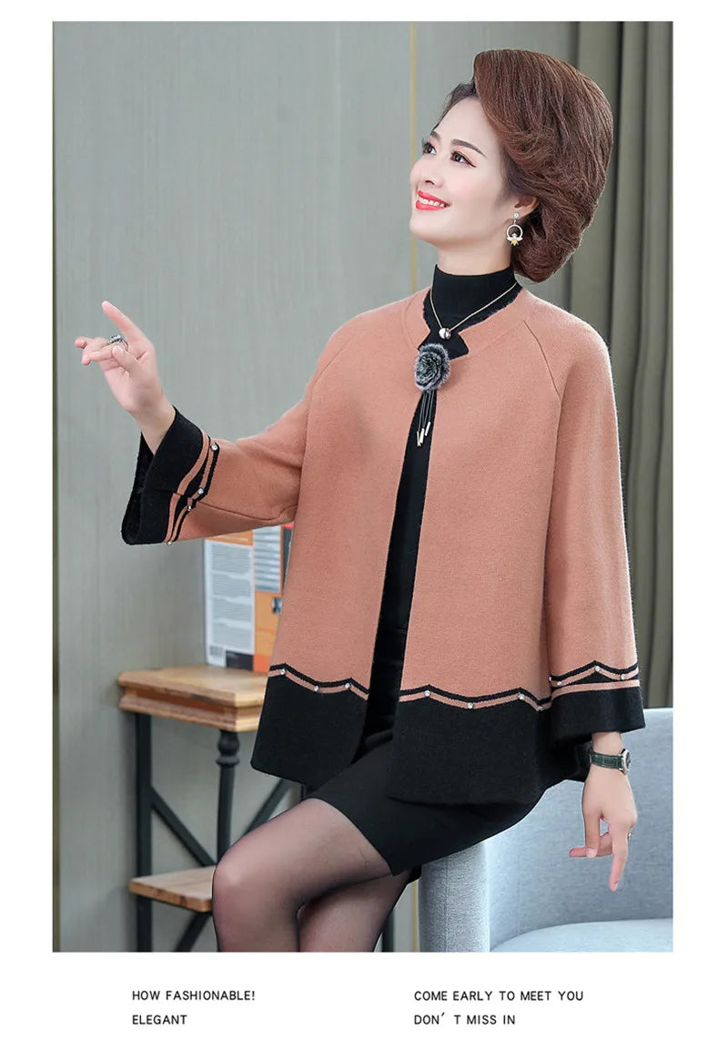 2023 New Spring Autumn Mother Sweater Knitted Cardigan   Jacket Noble Elegant Womem Sweater Coat Middle Aged Female Knitwear Top