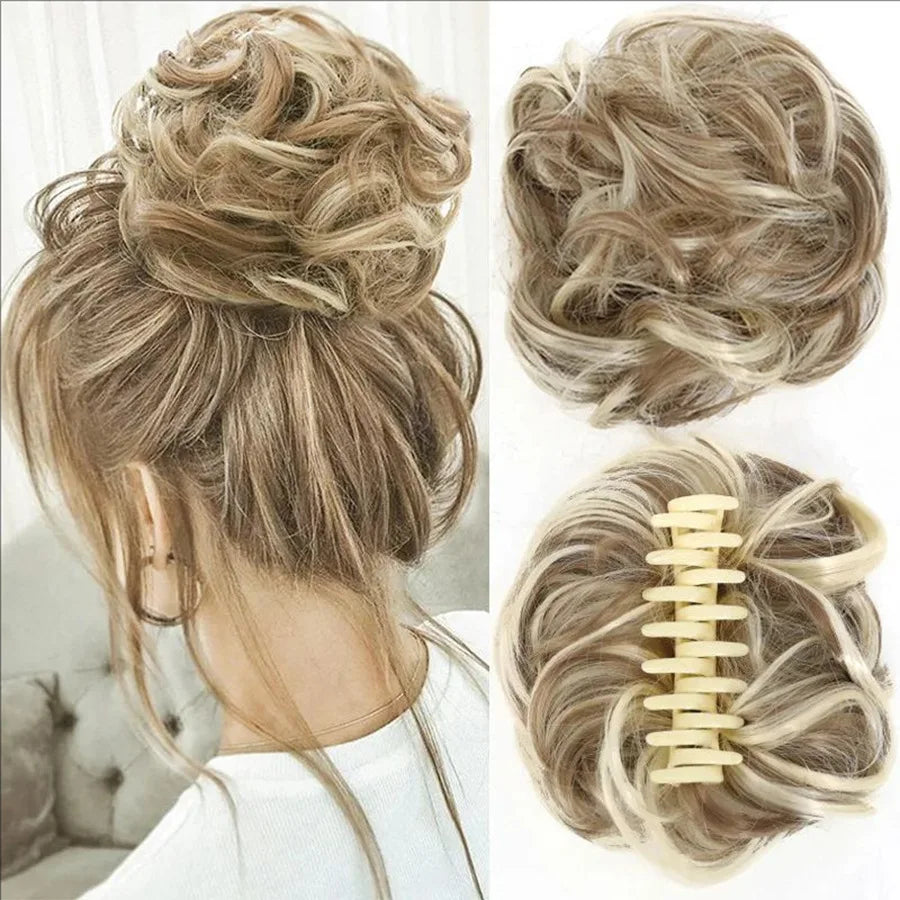 6 Inch Claw Clip Messy Bun Wig Curly Wavy Synthetic Hair Extensions for Women for Updo Hairstyles Halloween and Christmas