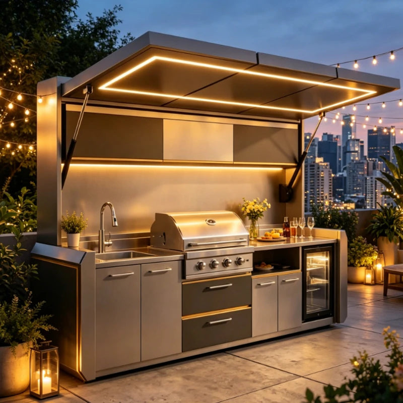 Customized Luxury Stainless Steel Outdoor Kitchen Cabinets with Full Cooking Equipment,Modular Outdoor Kitchen for Garden