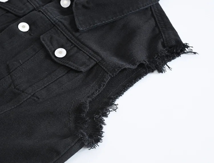 2025 Men's Fashion Jeans Sleeveless Jacket Vest Male Black Blue Denim Jeans Vest  Man Cowboy Outdoors Waistcoat Mens Jacket Vest