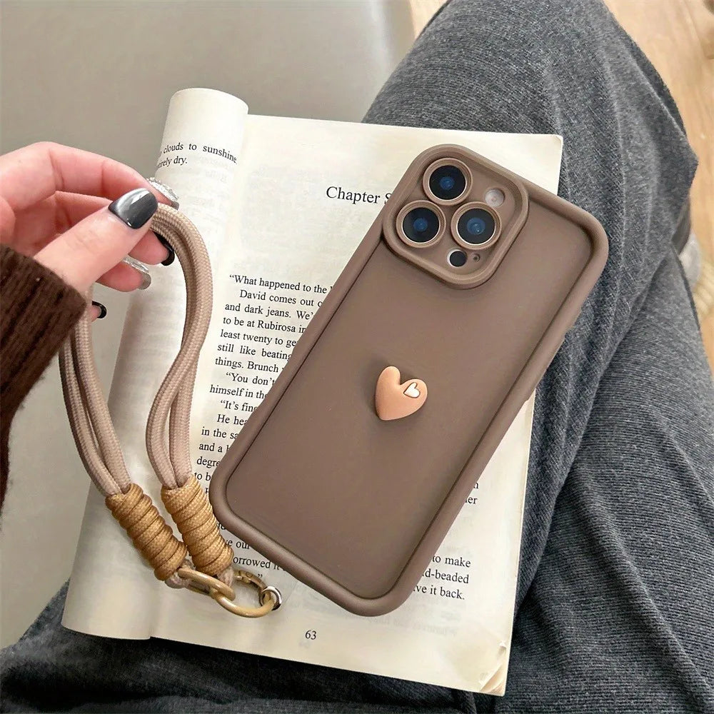 3D Love Heart Soft Lanyard Rope Phone Case For Xiaomi Mi 14 13 12 11 Lite 5G 13T 14T Pro Poco X6 X5 F6 M6 Pro 4G Silicone Cover