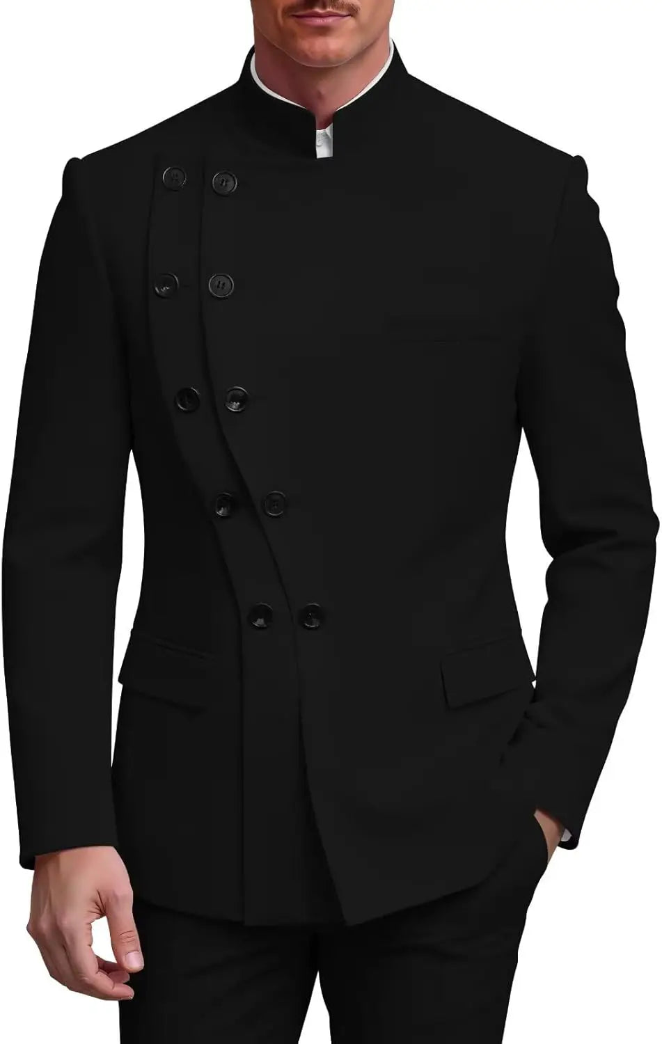 2 Piece Slim Fit Mens Suit Chinese  Suits Stand Collar Tuxedo for Men Wedding Prom Blazer Pant Set