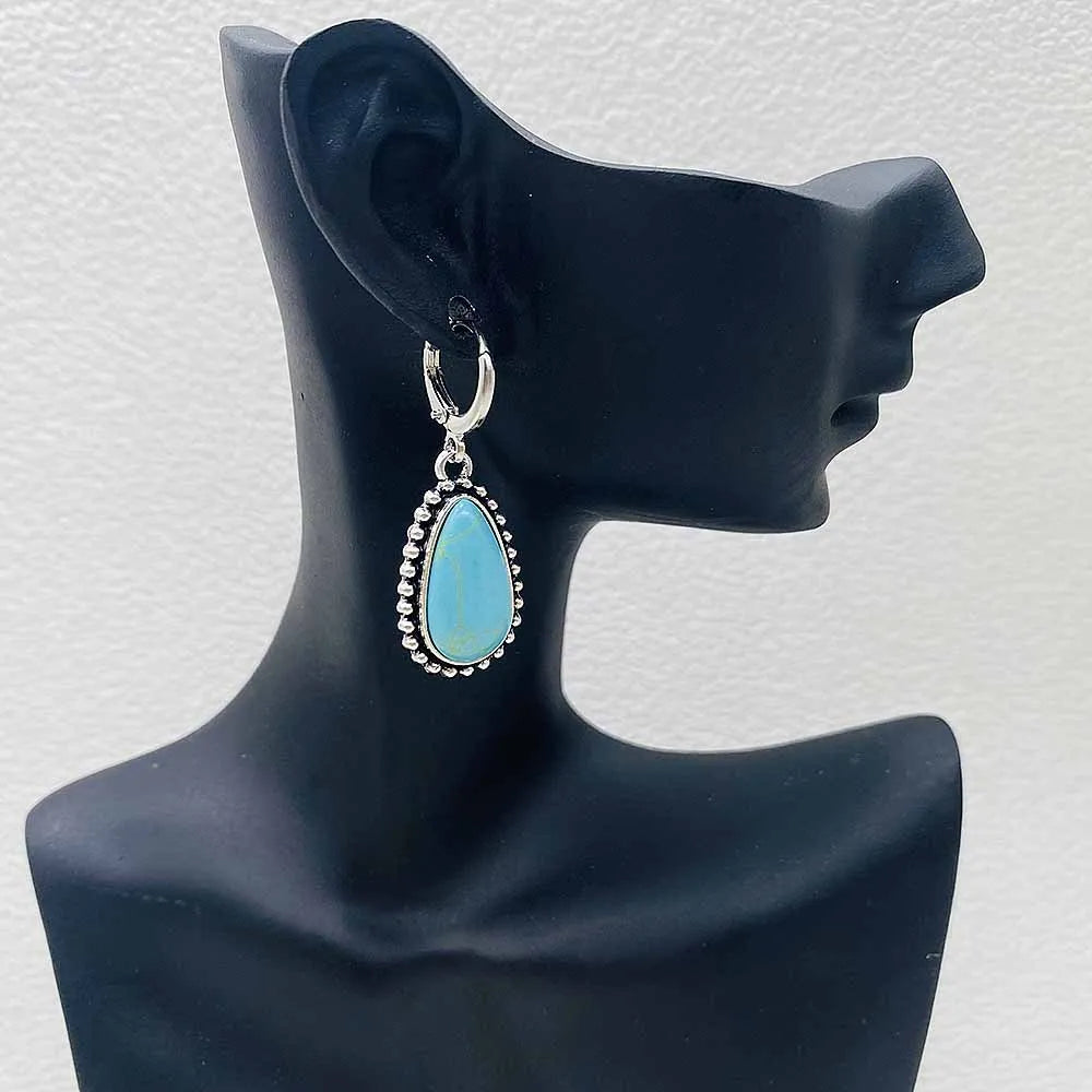 Western Retro  Turquoise Bull Head Earrings Cactus Boots Cowboy Hat Alloy Ethnic Style Earrings Set Jewelry for Women