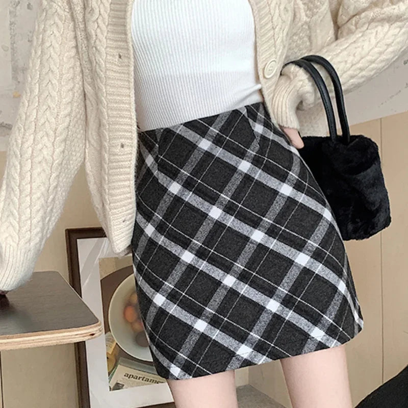 ITOOLIN Womem Vintage Plaid Tweed A-line Skirt Casual High Waist Mini Skirt Women Preppy Style Bodycon Skirts Spring Summer 2026