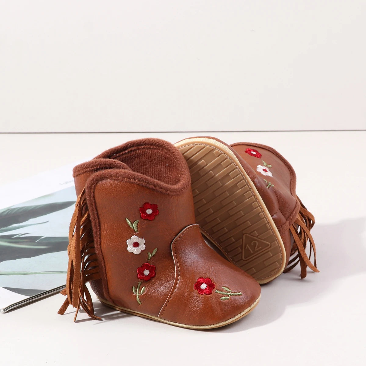 Leather Western Boots Cowboy Bootie Soft Sole Non-Slip Crib Shoes for Baby Infant Toddler Girls Boys Newborn