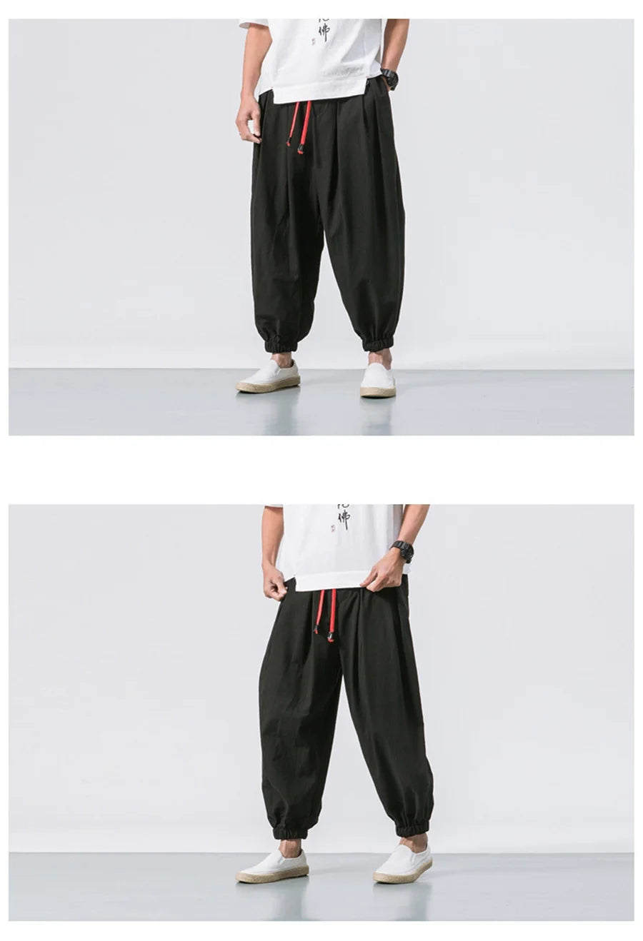 FGKKS Spring Men Loose Harem Pants Chinese Linen Overweight Sweatpants High Quality Casual Brand Oversize Trousers Male