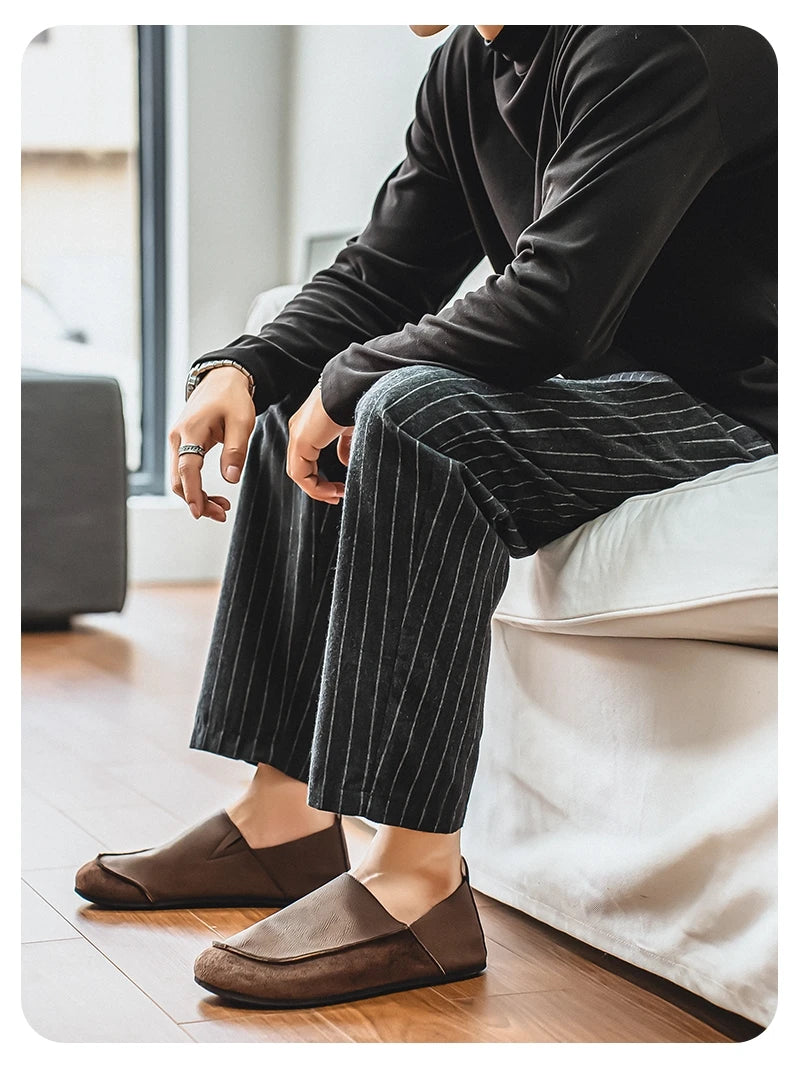 Man Loafers Outdoor Walking Fashion Mens Casual Shoes Soft Leather Comfort Half Slippers Breathable Lazy Driving Shoes Moccasins