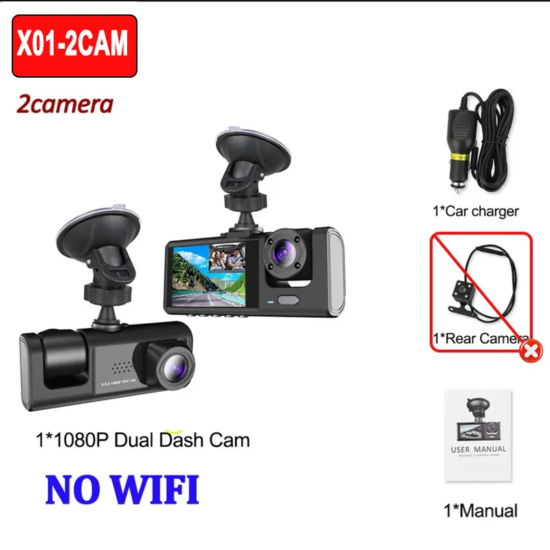 2/3Camera WIFI/NO WIFI Dash Cam Cabin Car Dvr 1080P Interior Vehicle Three Way Channel Dvrs Recorder Video Dashcam Camcorder