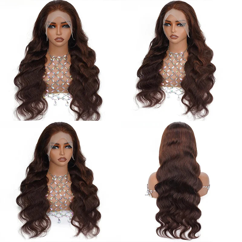 Body Wave Chocolate Brown Lace Front Wigs Human Hair Pre Plucked Brazilian Brown Virgin Hair Glueless HD Frontal Wig For Women
