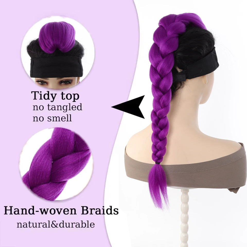 28inch Synthetic Hair Long Braided Purple Hair Ponytail Extensions Rumi Hairstyle Claw Clip Hair Wig for Kids for Chritmas Party