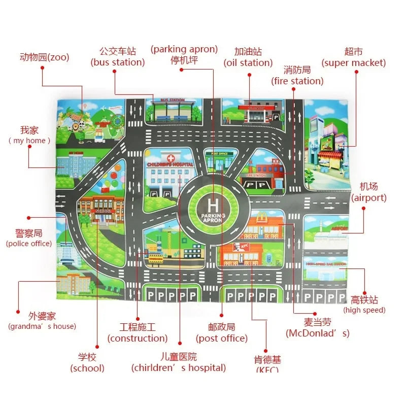 83*58cm/130*100cm Road Mat Children Traffic Car Map Educational Toy Road Plastic Carpet Playmat For Mats City Kids Toys Games
