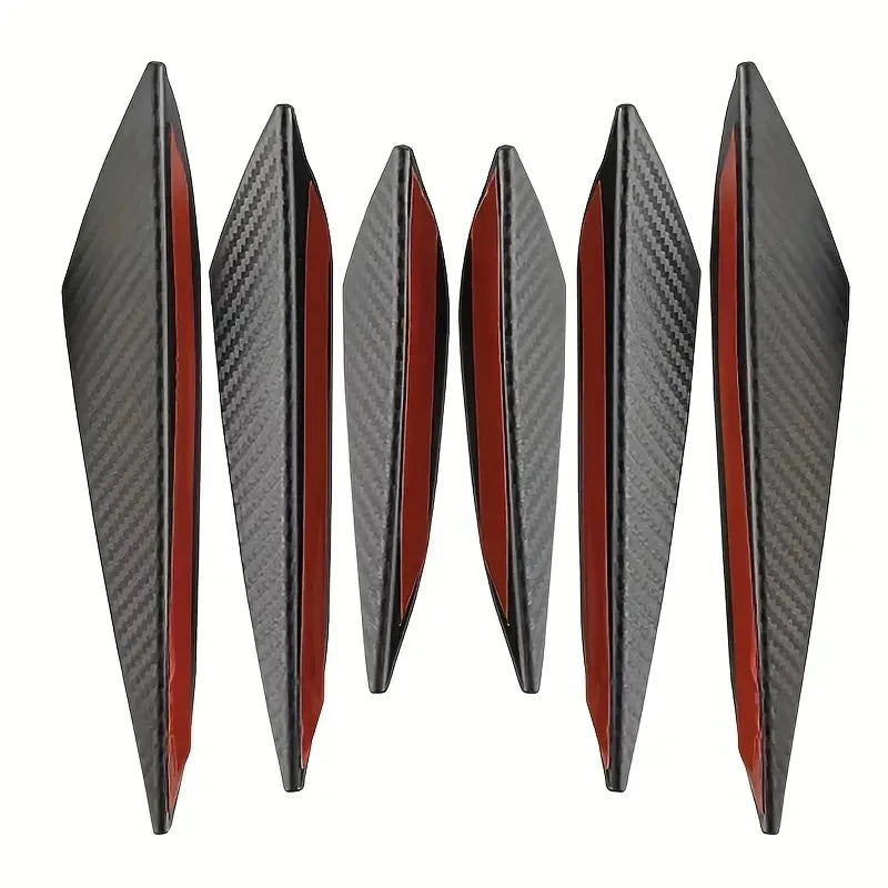 6pc Universal Car Modification Wind Knife Carbon Fiber Pattern Bumper Diffuser Splitter Fins Body Spoiler Canards Exterior Parts