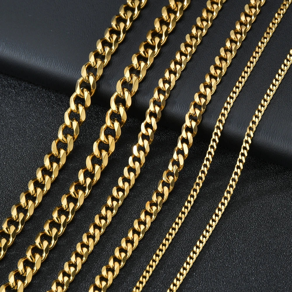 3/5/7mm Stainless Steel Cuban Link Chain Classic Punk Personality Jewelry Simple Fashion Hip-hop Couple Necklace for Men Women