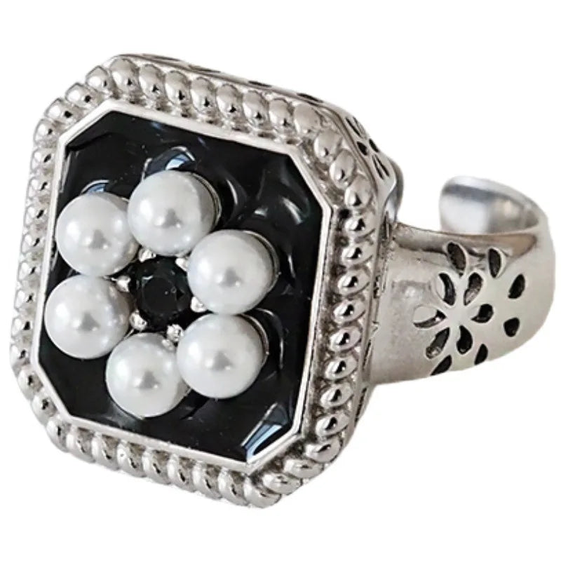 925 Sterling Silver Metal Flower Shell Geometric Rings For Women French Retro Romantic Open Thai