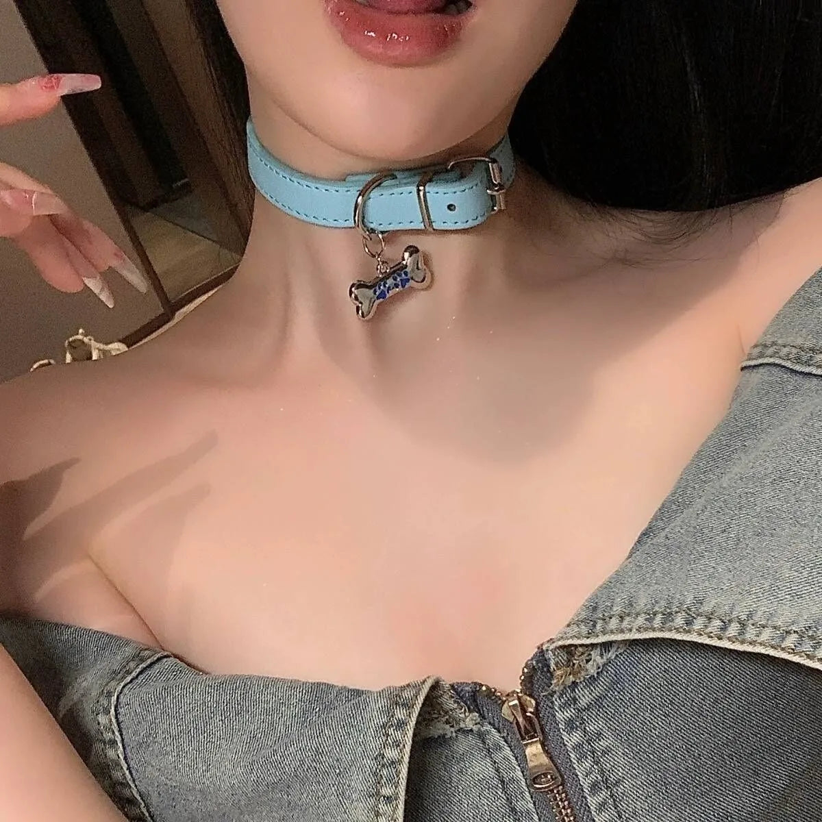 ZAKOL 1Pcs Y2K Sweet Cool PU Leather Collar Chain Punk Dog Claw Bone Charms Choker Necklace For Women Party Jewelry Gifts