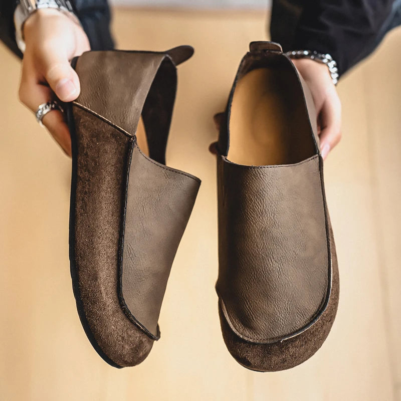 Man Loafers Outdoor Walking Fashion Mens Casual Shoes Soft Leather Comfort Half Slippers Breathable Lazy Driving Shoes Moccasins