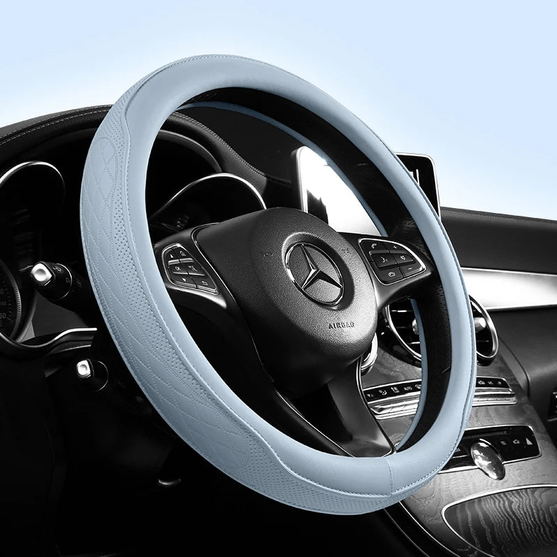 Napa Leather Perforated Patchwork Car Steering Wheel Cover, Non-slip, Breathable, Fits 14.5–15 Inch Steering Wheel Cover