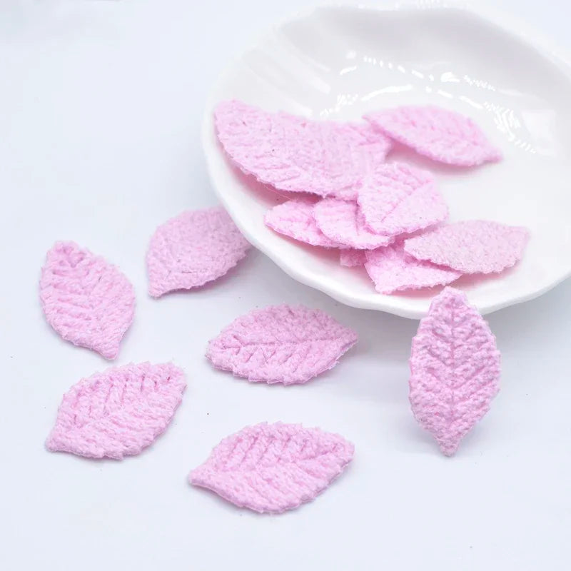 100Pcs 18*27mm Woolen Leaf Padded Flower Appliques for Children's Crafts Headwear Accessories DIY Hair Clips Earing Decoration