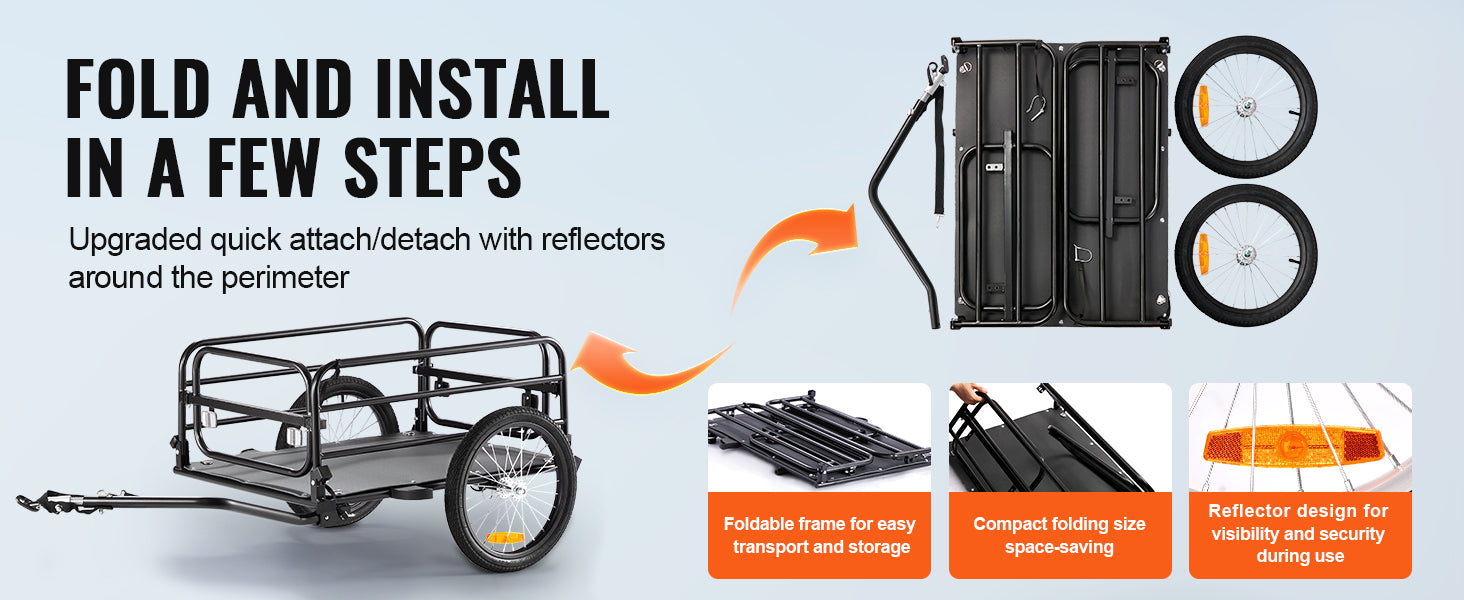 SucceBuy 160 lbs Bike Cargo Trailer Foldable Storage Bicycle Wagon Cart with 16" Wheels Safe Reflectors Fits 22"-28" Bike Wheels
