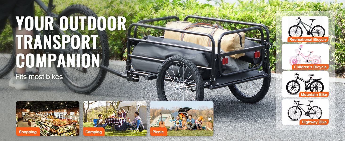 SucceBuy 160 lbs Bike Cargo Trailer Foldable Storage Bicycle Wagon Cart with 16" Wheels Safe Reflectors Fits 22"-28" Bike Wheels