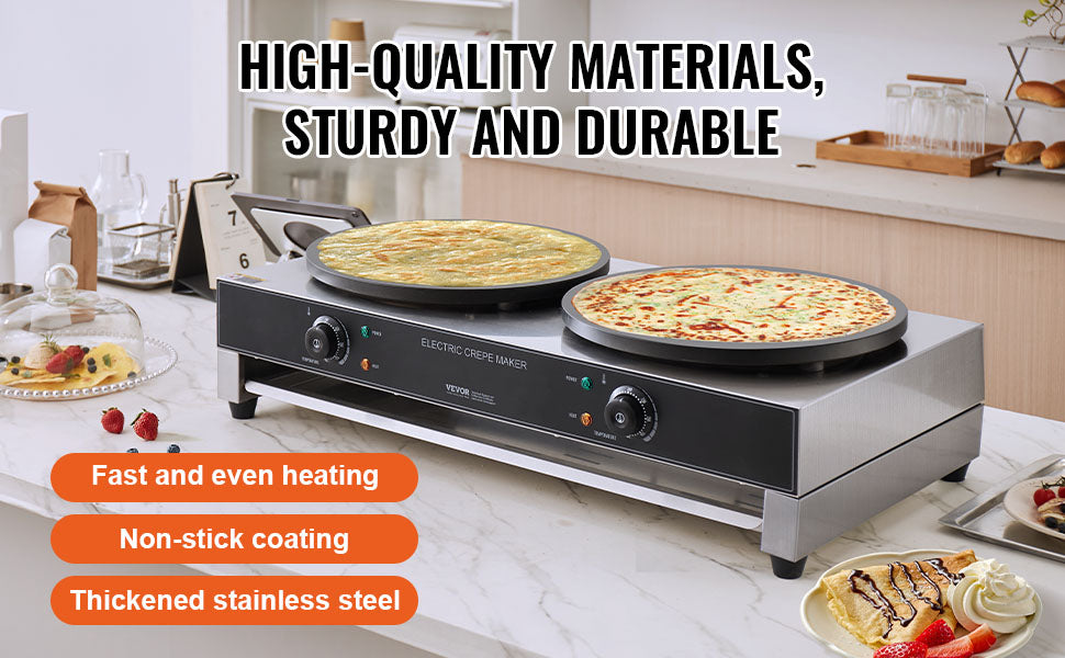 SucceBuy 16inch Electric Crepe Maker Double Head Commercial Crepe Machine 3400W Flat Plate Crepe Griddle Nonstick Pancake Stove