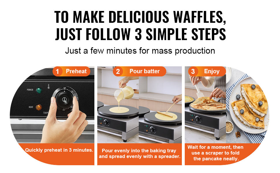 SucceBuy 16inch Electric Crepe Maker Double Head Commercial Crepe Machine 3400W Flat Plate Crepe Griddle Nonstick Pancake Stove