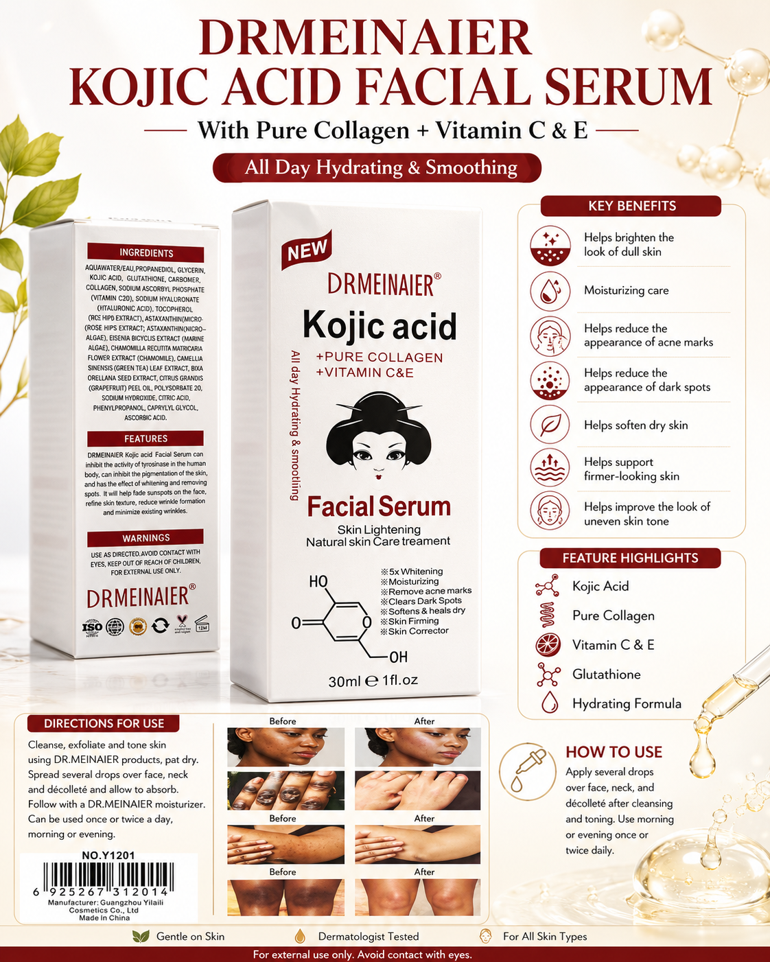 DRMEINAIER Kojic Acid Facial Serum – 30 mL - Premium Beauty Product