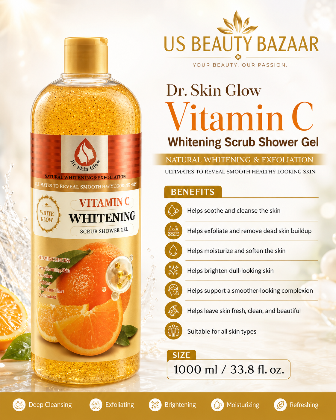 Dr. Skin Glow Vitamin C Whitening Scrub Shower Gel Size: 100 - Premium Beauty Product