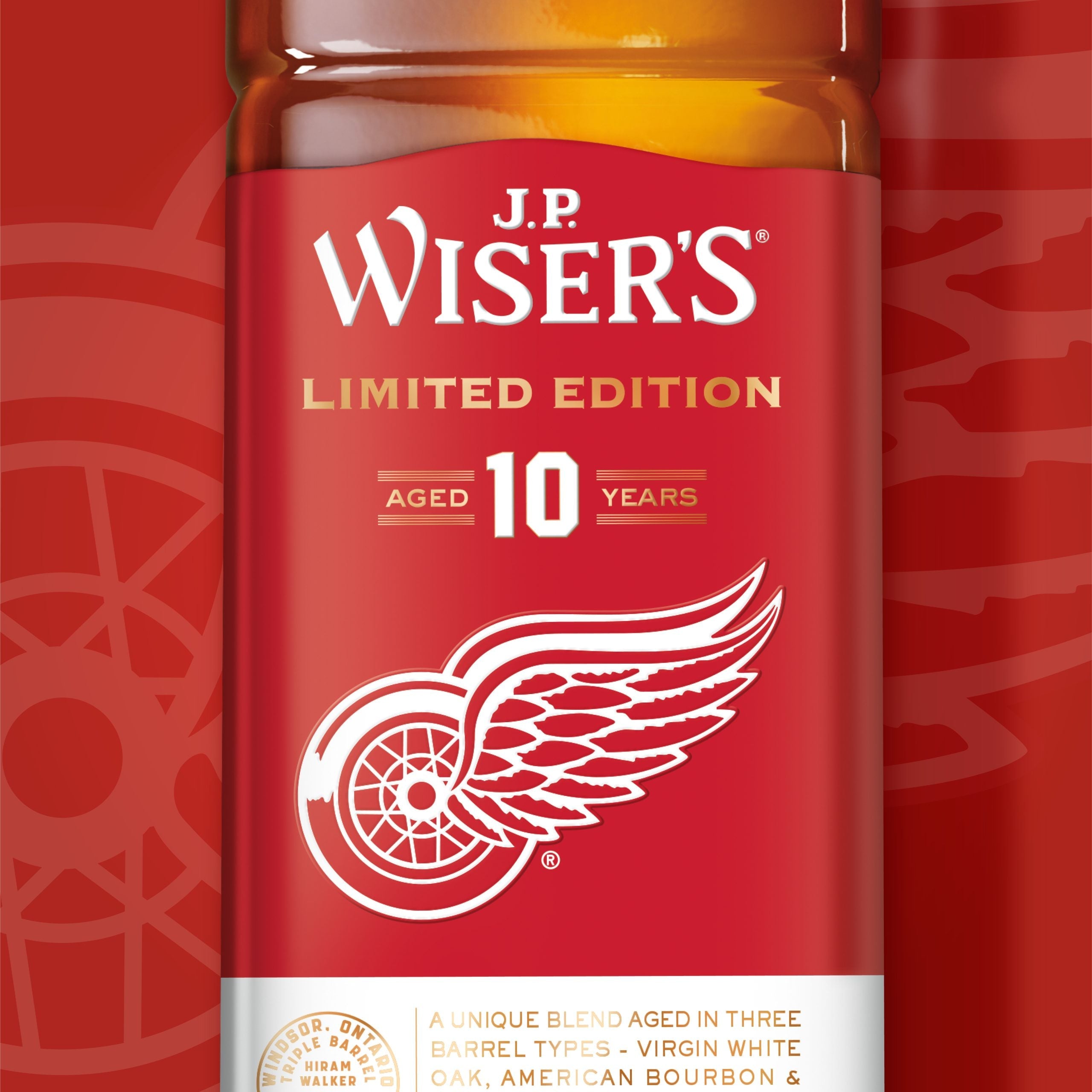 J.P. Wiser's and DETROIT RED WINGS De Luxe 10 Year Old Blended Canadian Whisky , Ontario, Canada (750ml)