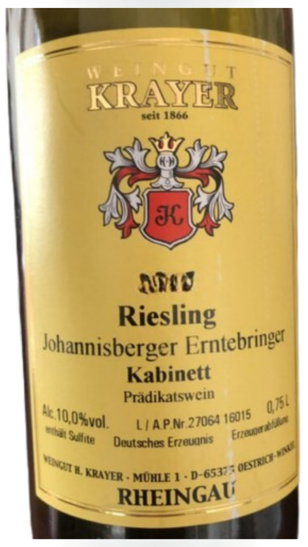 2023 Krayer Johannisberger Erntebringer Riesling Kabinett, Rheingau, Germany (750ml)