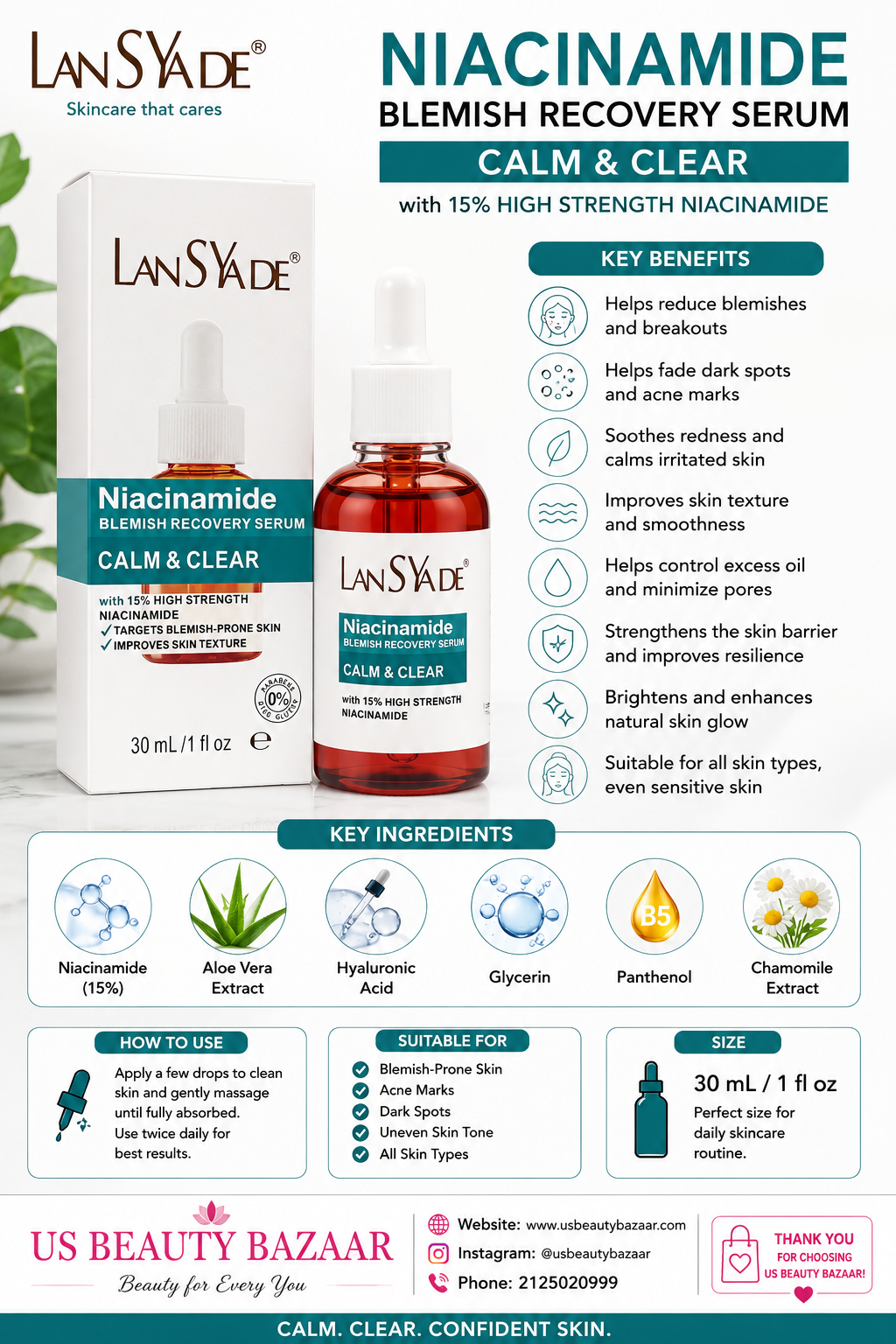 LanSyde Niacinamide Blemish Recovery Serum 30 mL / 1 fl oz - Premium Beauty Product