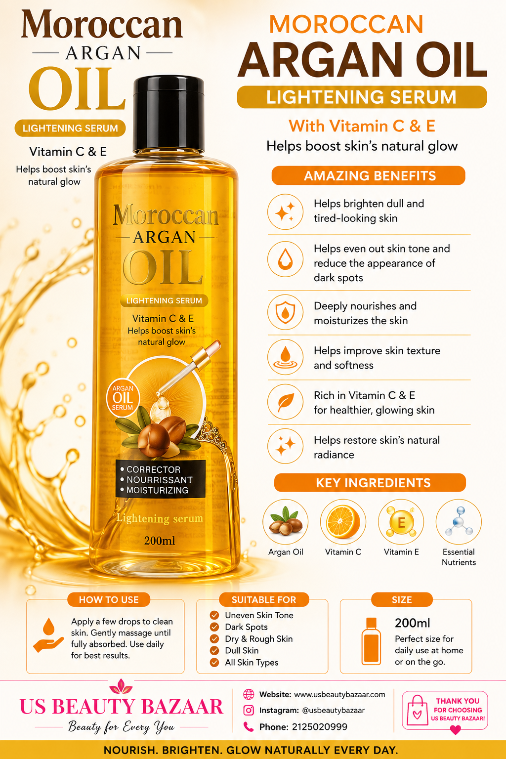 Moroccan Argan Oil Lightening Serum Size  200 ml - Premium Beauty Product