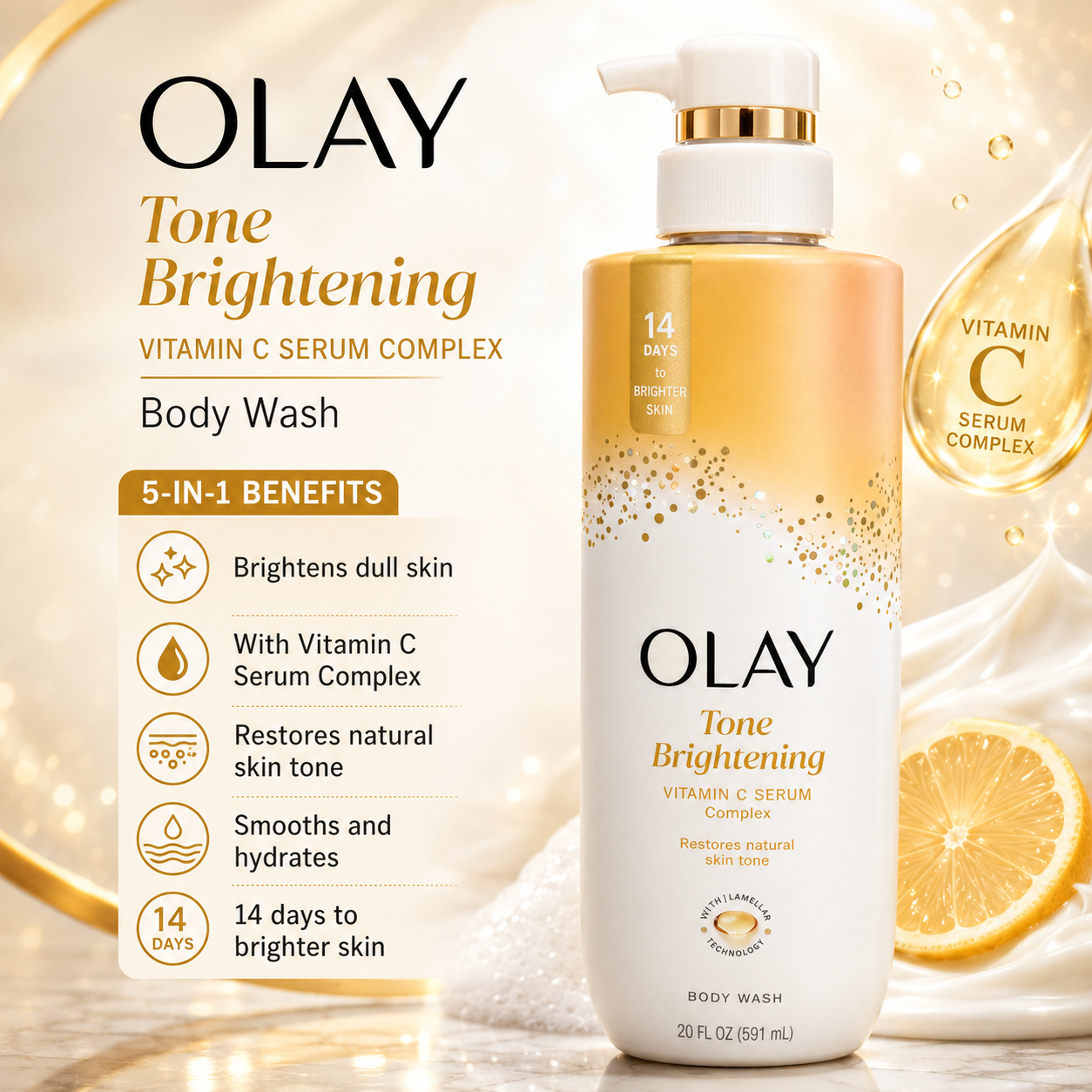 Olay Vitamin C Hydrating Body Wash 591 ml - Premium Beauty Product