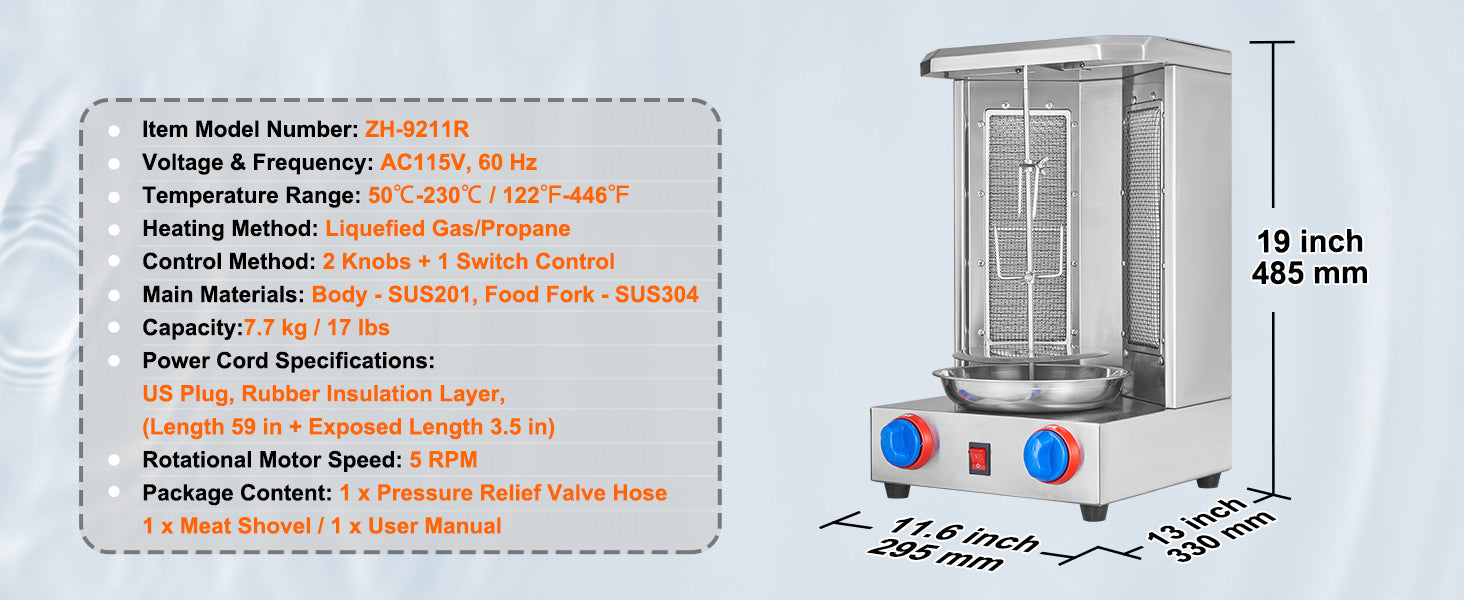 SucceBuy Shawarma Grill Machine13 lbs Chicken Shawarma Cooker Gas Vertical Broiler Gyro Rotisserie Oven Doner Kebab for Home