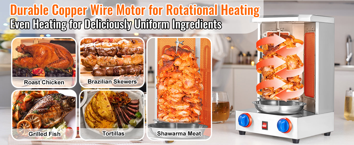 SucceBuy Shawarma Grill Machine13 lbs Chicken Shawarma Cooker Gas Vertical Broiler Gyro Rotisserie Oven Doner Kebab for Home
