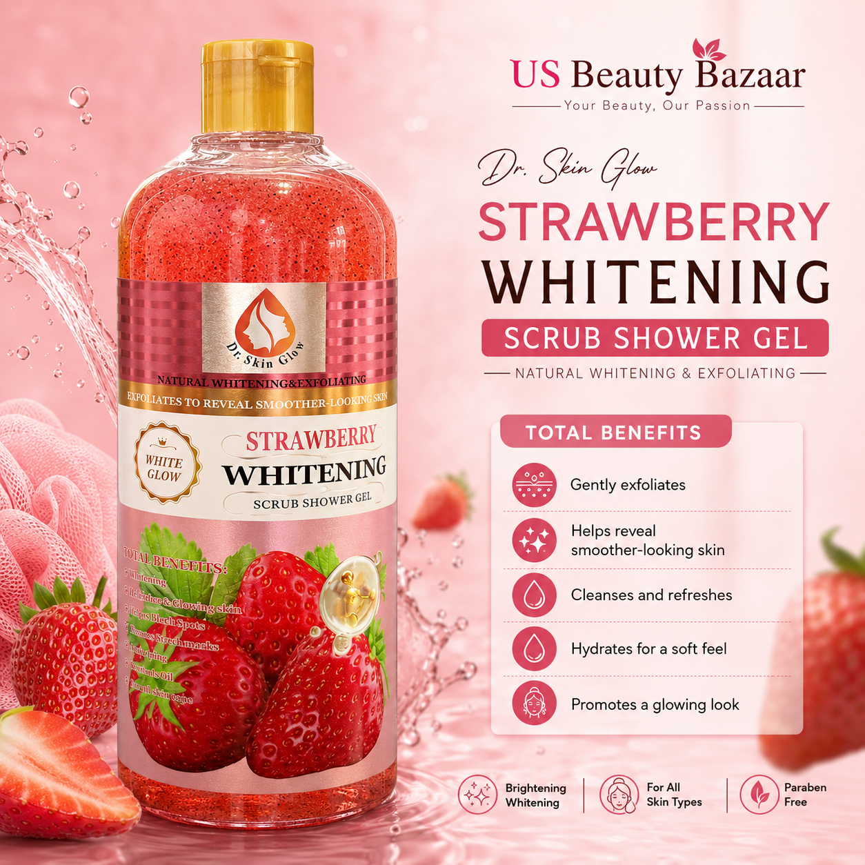 Dr. Skin Glow Strawberry Whitening Scrub Shower Gel  Size: 1 - Premium Beauty Product