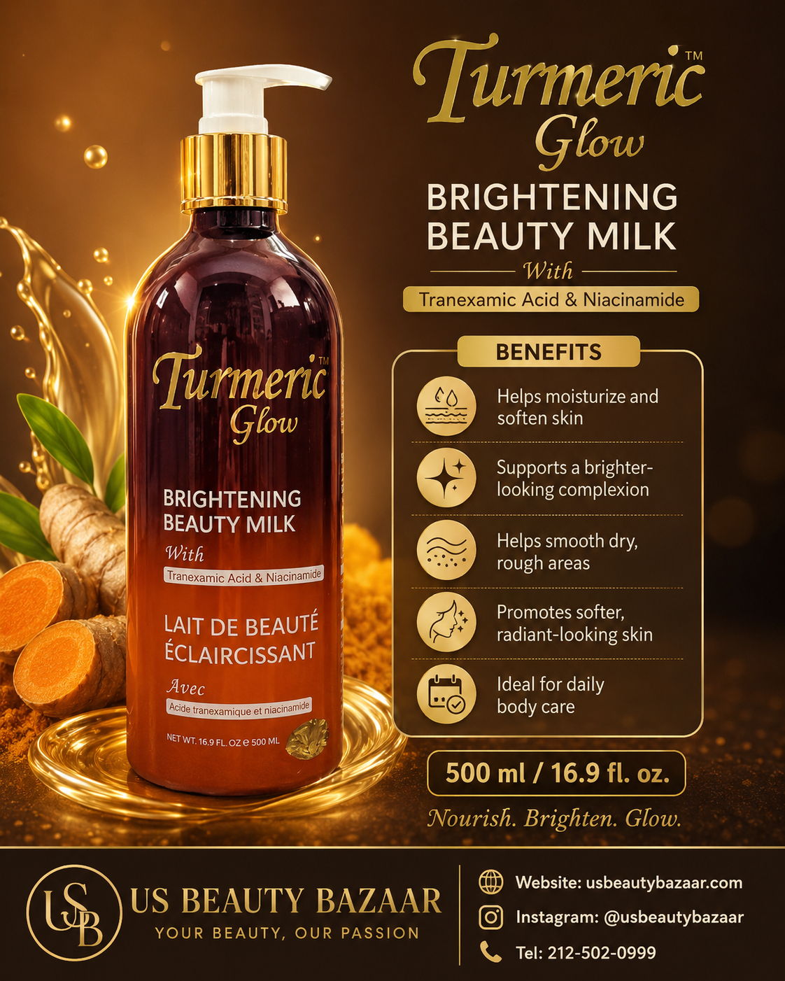 Turmeric Glow Brightening Beauty Milk  Size: 500 ml / 16.9 f - Premium Beauty Product