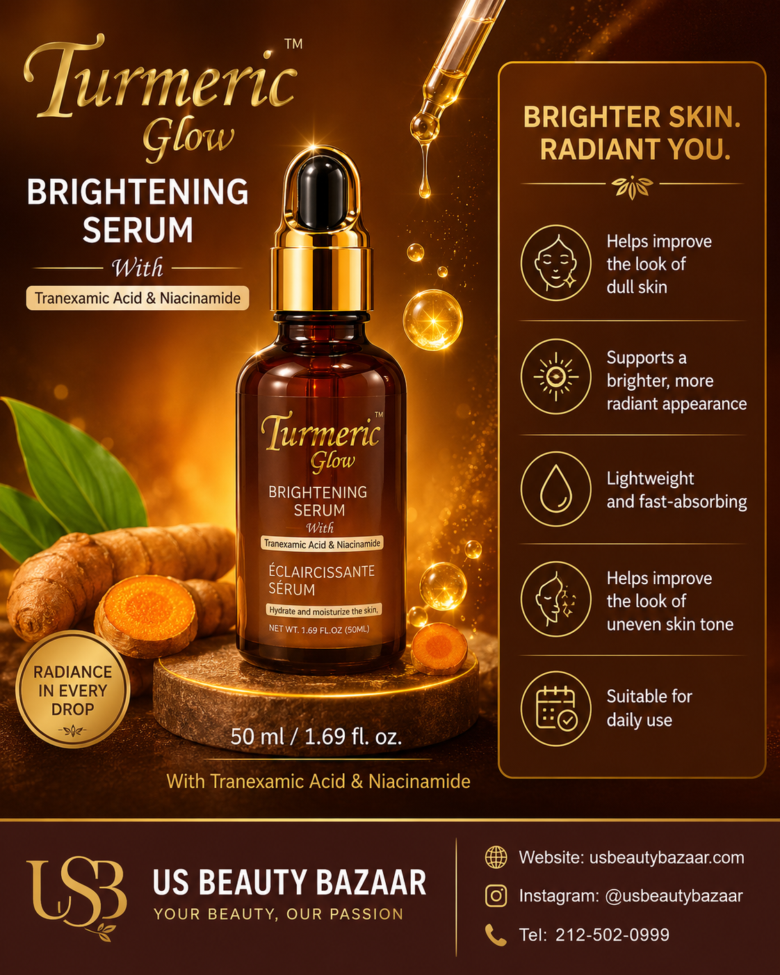 Turmeric Glow Brightening Serum  Size: 50 ml / 1.69 fl. oz. - Premium Beauty Product