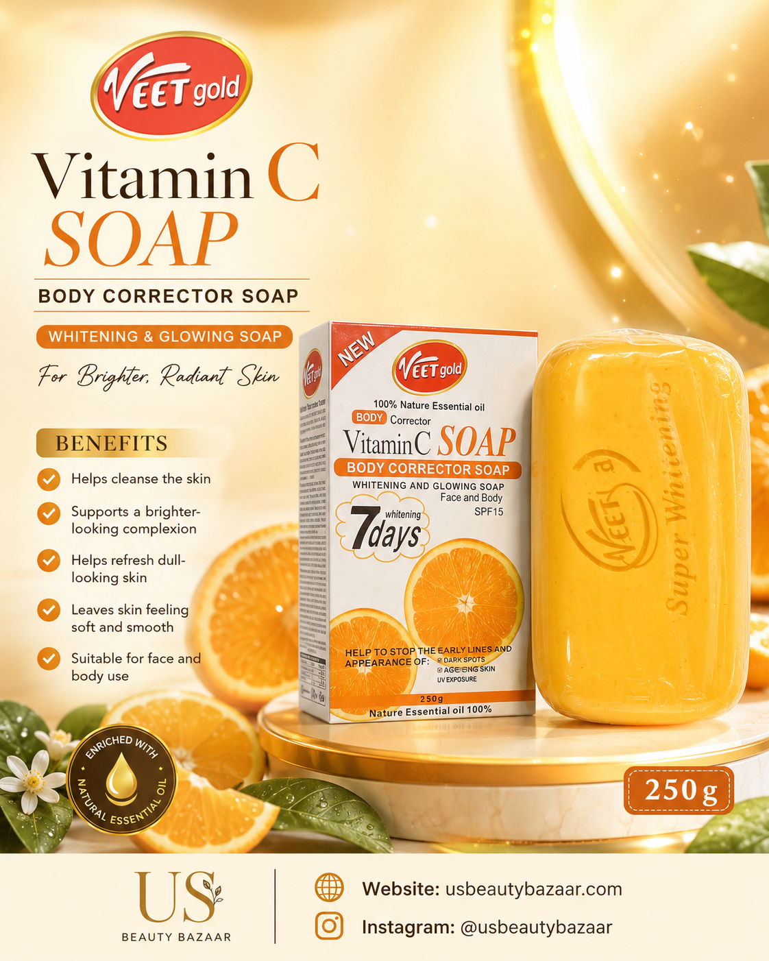 Veet Gold Vitamin C Body Corrector Soap  Size: 250 g / 8.82  - Premium Beauty Product