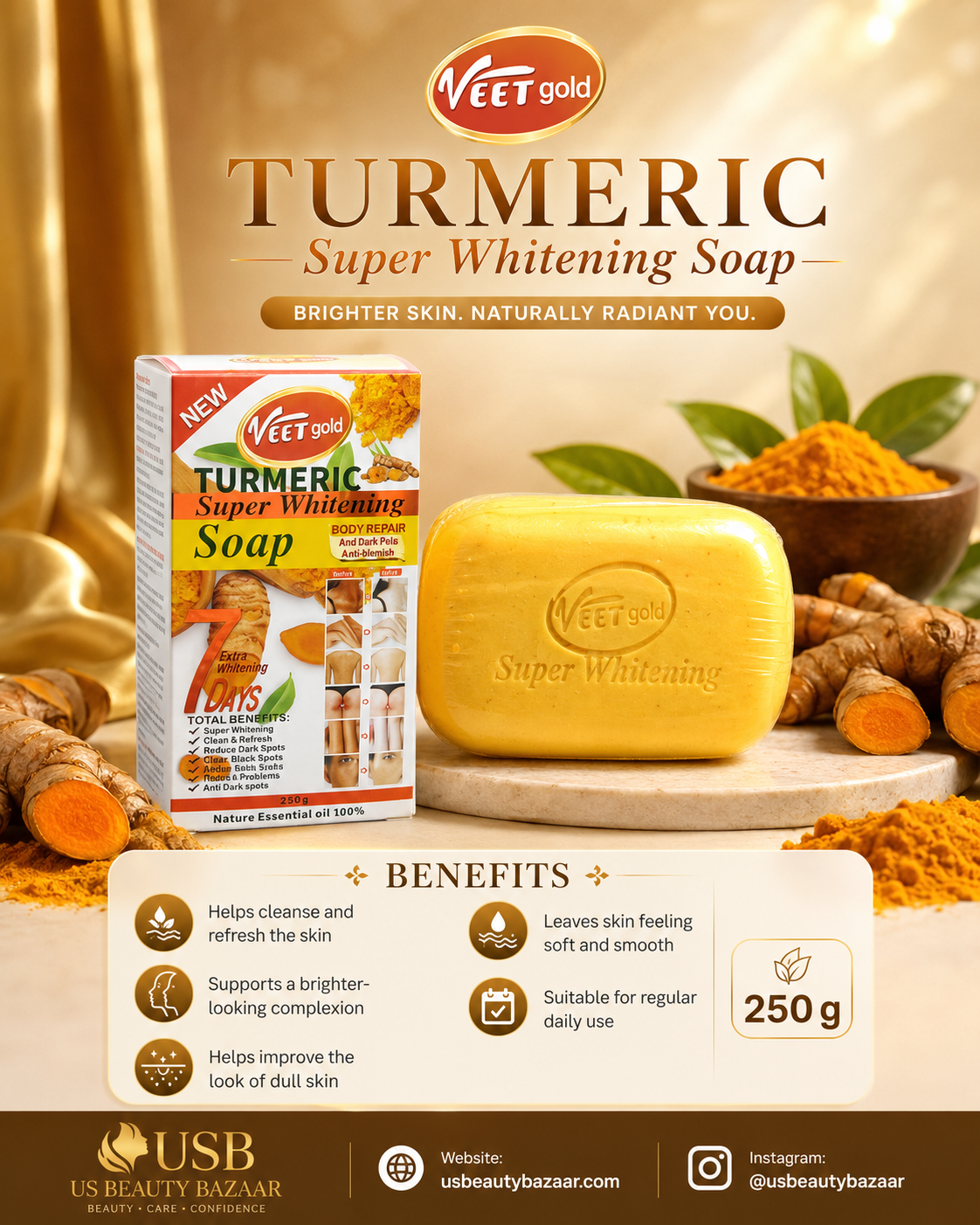 Veet Gold Turmeric Super Whitening Soap  Size: 250 g / 8.82  - Premium Beauty Product